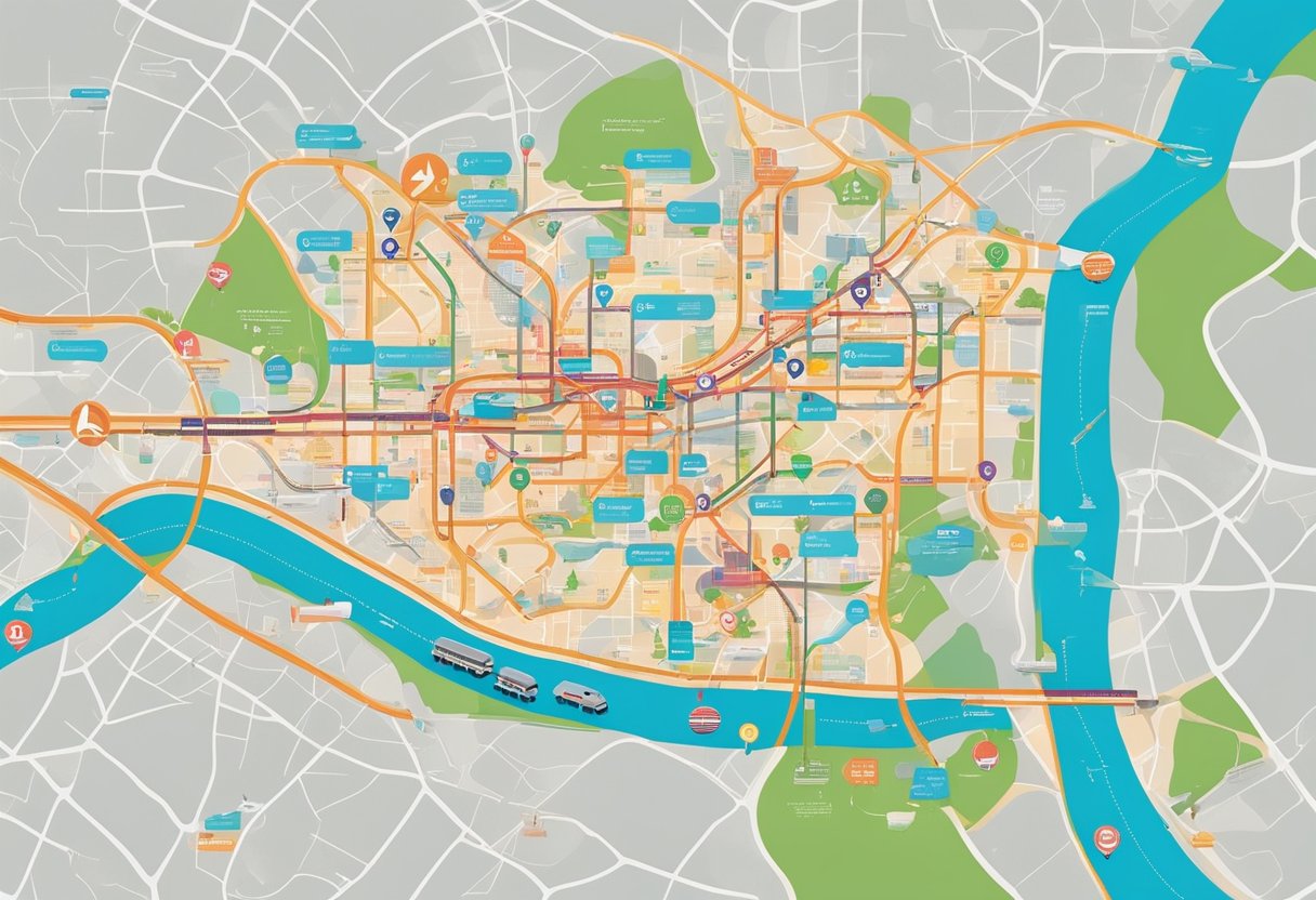 A colorful map of Singapore bus routes with clear labels and key landmarks