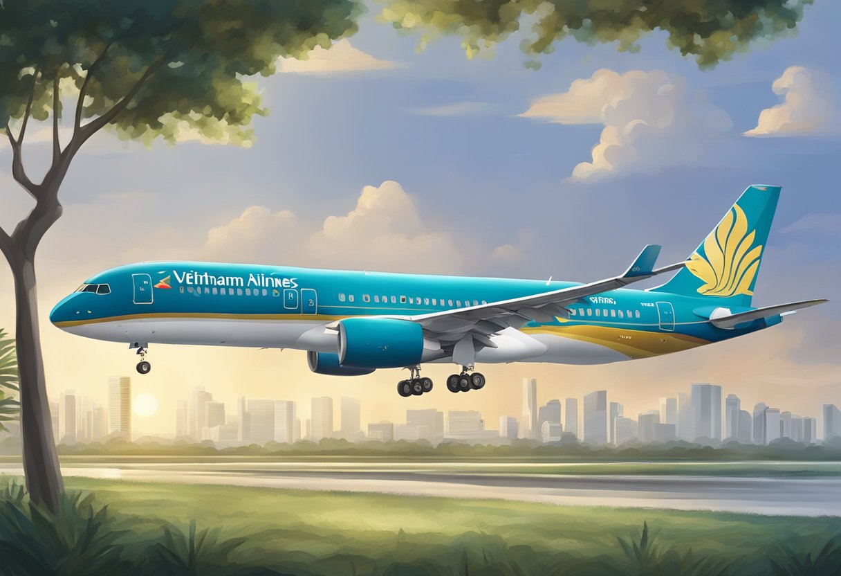 A Vietnam Airlines plane lands at Singapore airport