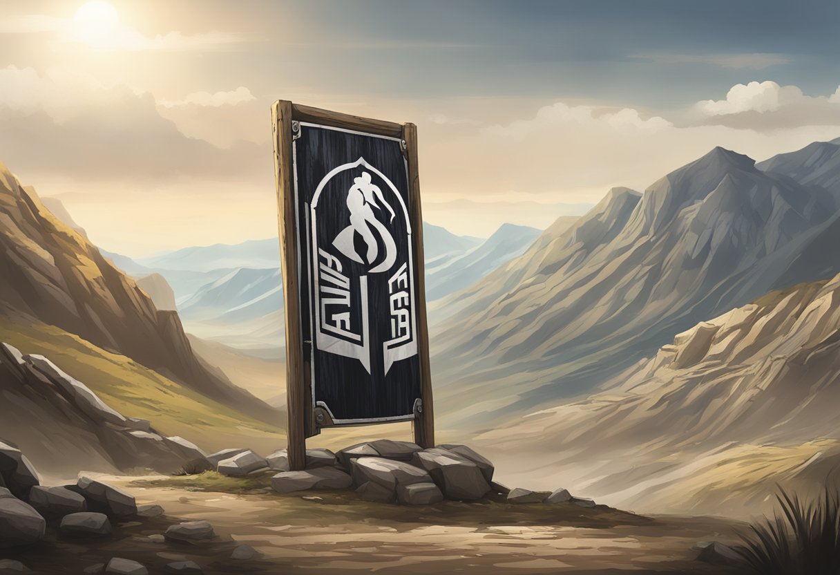 A Spartan race sign stands tall against a backdrop of rugged terrain, with obstacles looming in the distance