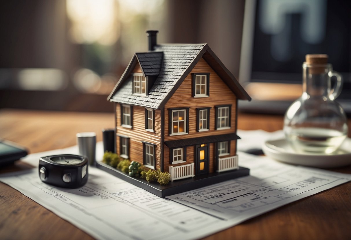 A tiny house surrounded by cost analysis charts and graphs, with a question mark hovering above it