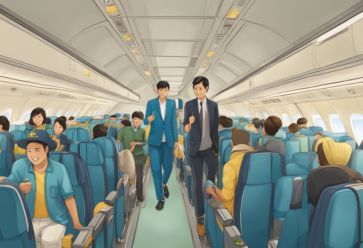 Passengers boarding a Vietnam Airlines plane in Singapore, greeted by friendly staff and modern amenities