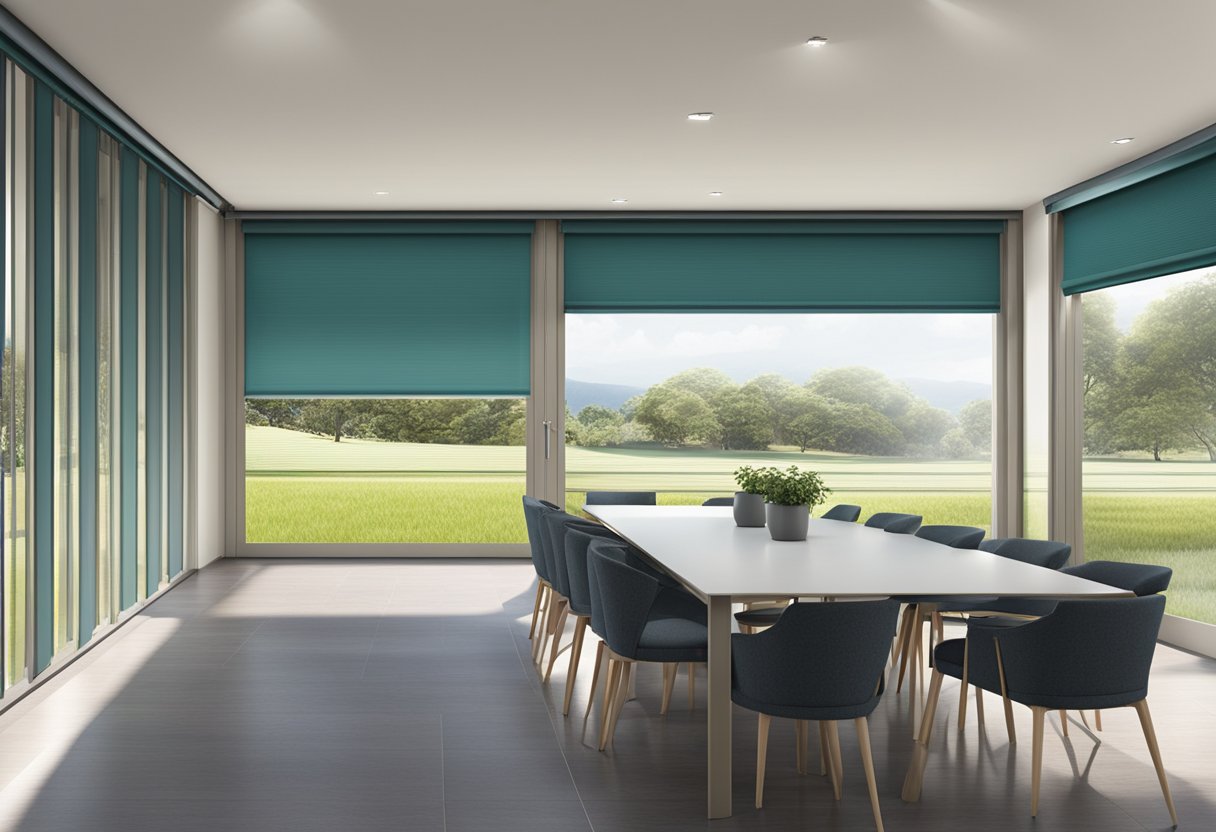 The Ziptrak blinds are being smoothly operated, with the fabric gliding effortlessly along the tracks, creating a seamless and elegant barrier against the elements