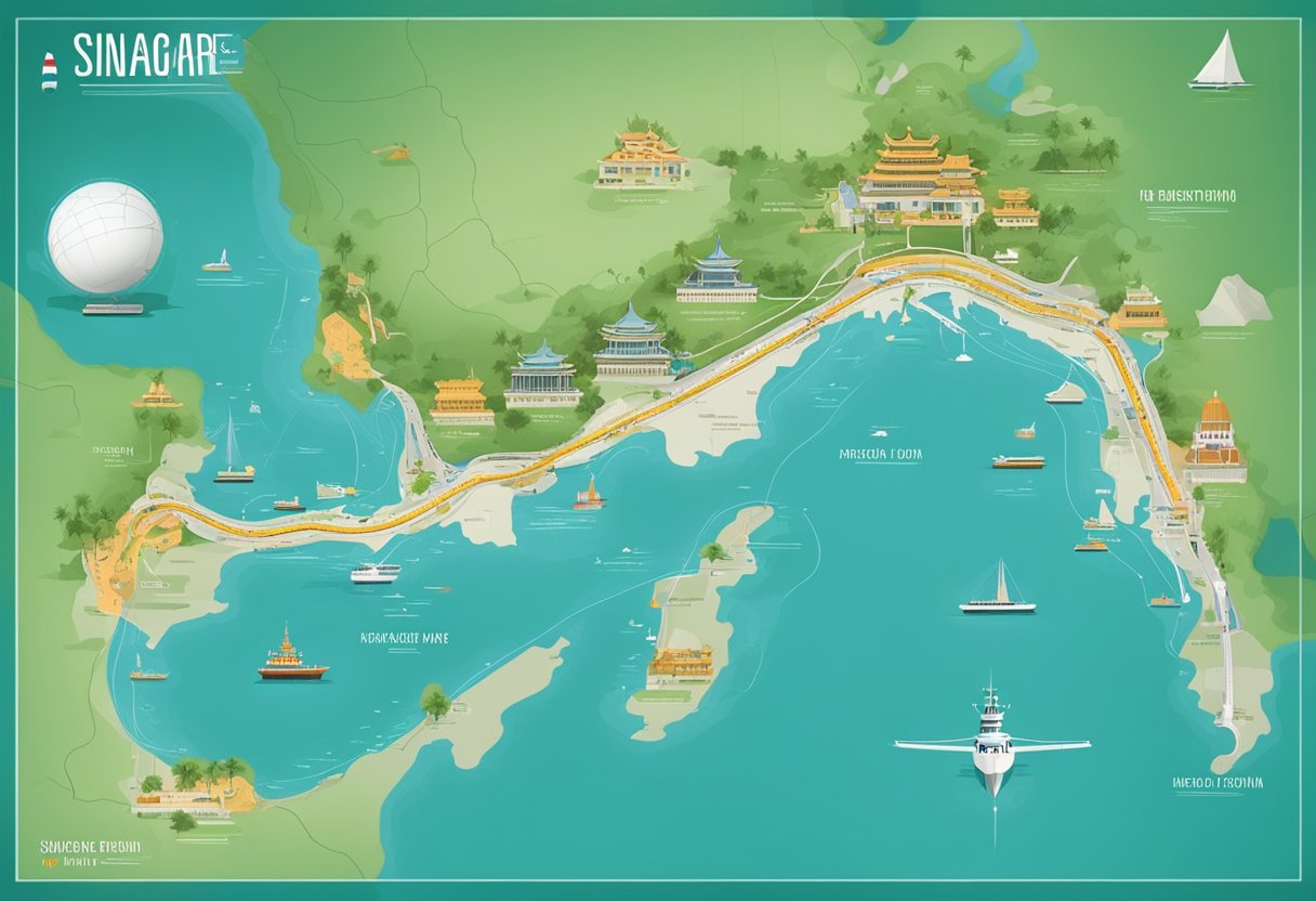 A map of the route from Singapore to Da Nang with landmarks and transportation options