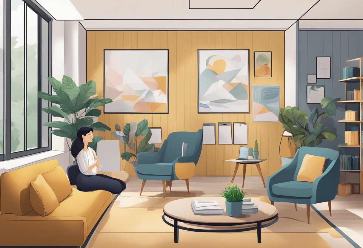 A therapist in Singapore addresses common questions in a cozy, modern office setting