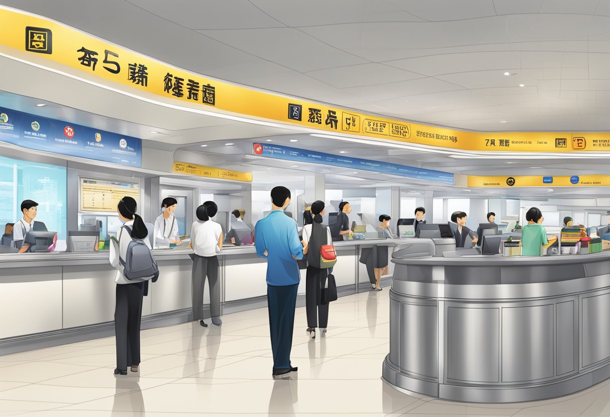 Passengers at Air China counter in Singapore, with FAQ signage and staff assisting