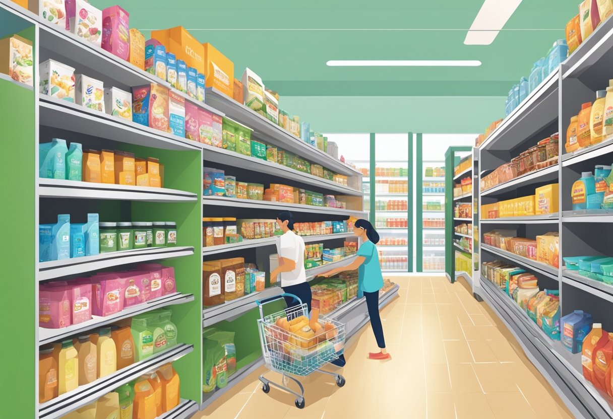 Customers browsing shelves of Melvados products in a modern Singapore grocery store