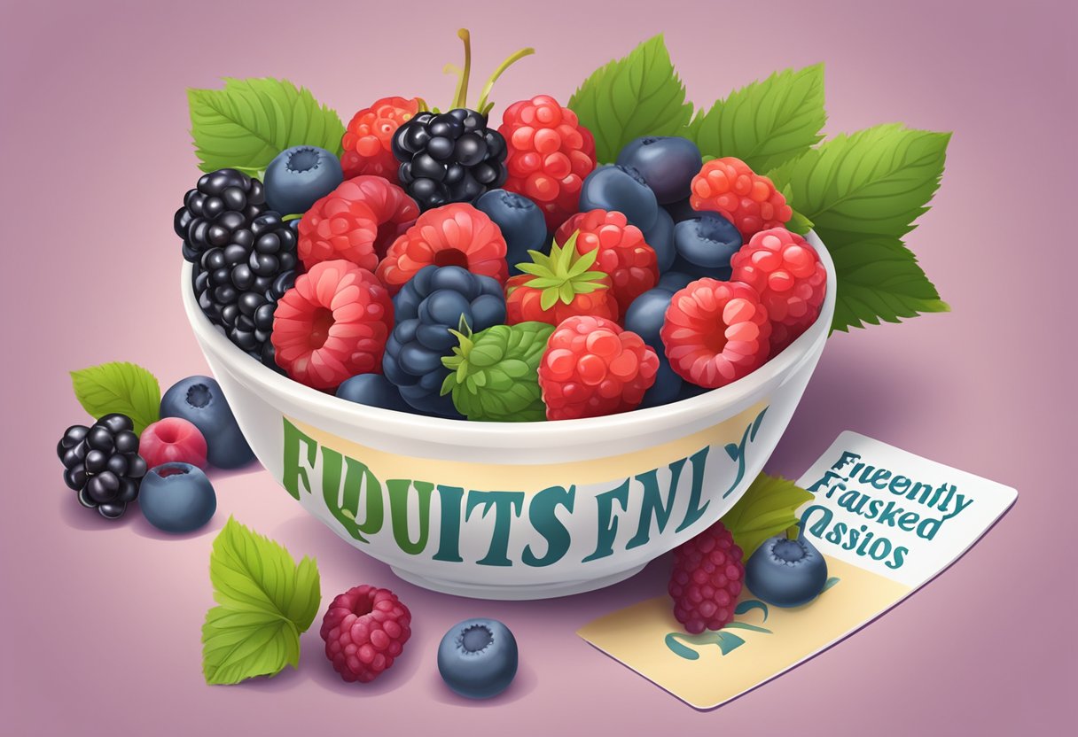 A bowl of fresh berries with "Frequently Asked Questions" sign in the background