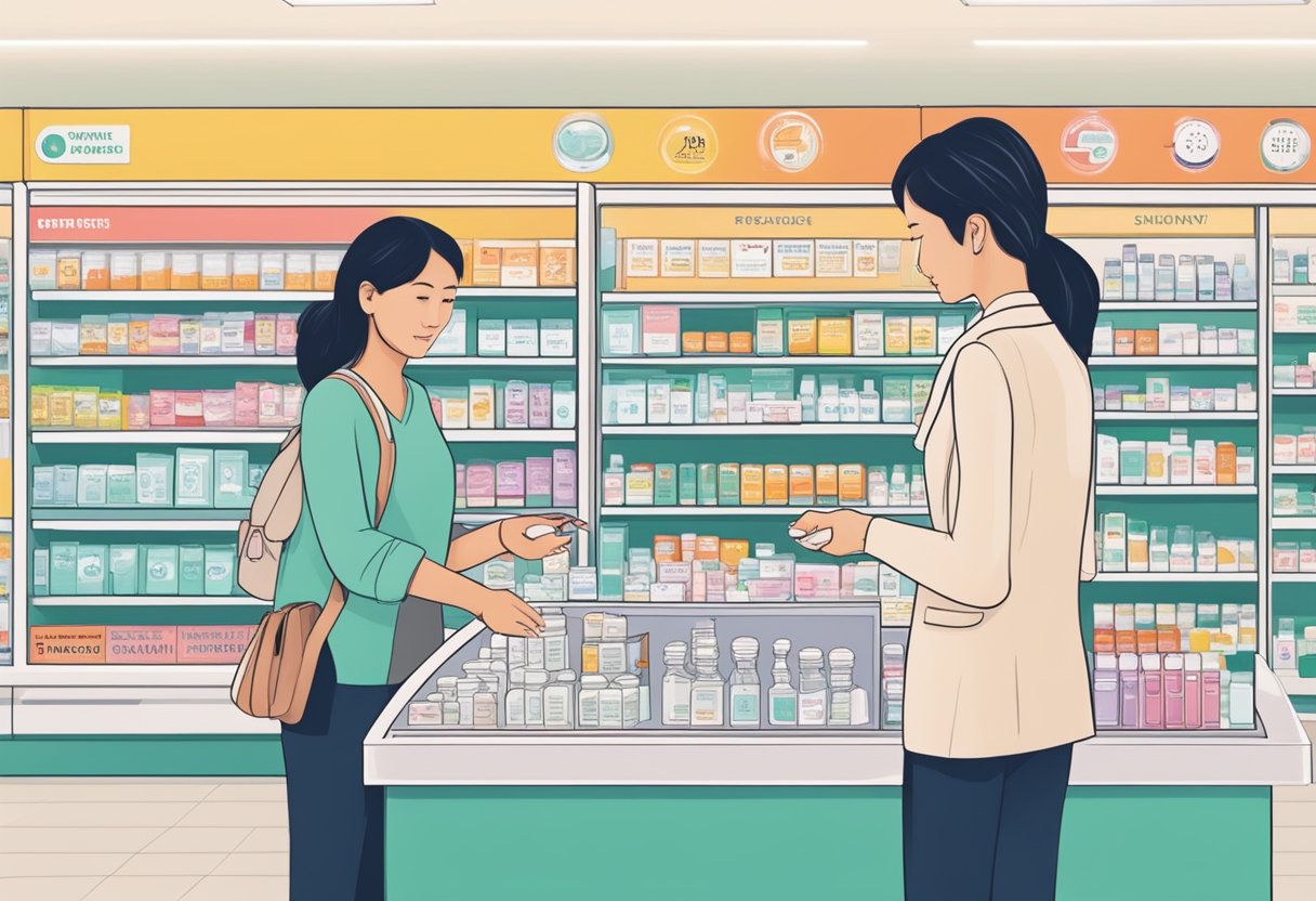A woman purchases emergency contraception from a pharmacy in Singapore