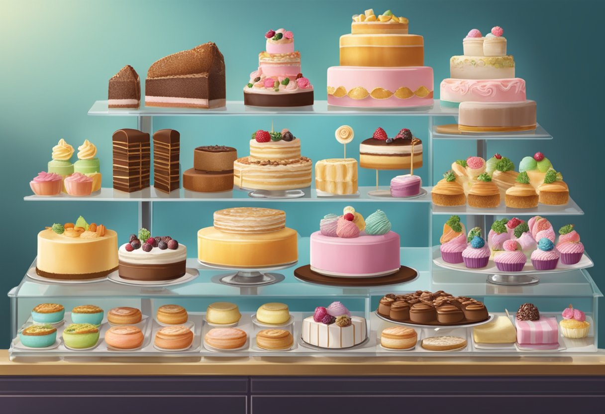 A charming patisserie display showcases a variety of delightful offerings and specialties in Singapore