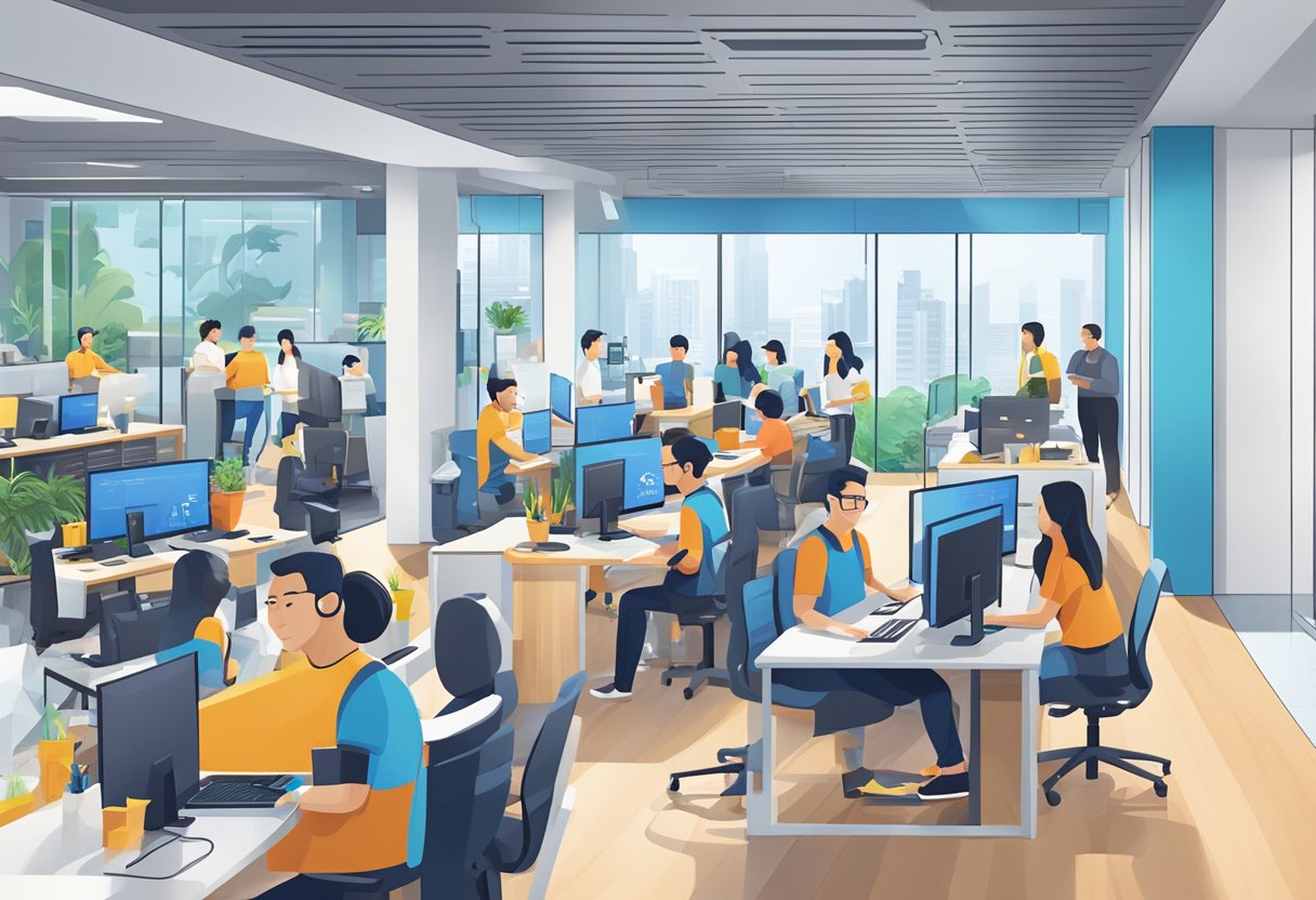 PayPal Singapore office bustling with employees, modern decor, and high-tech equipment