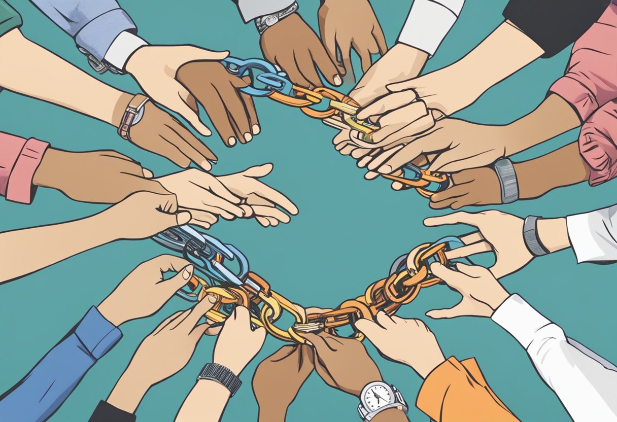 People passing on items to each other in Singapore, creating a chain of giving and sharing