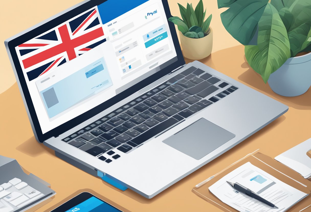 A laptop open to the PayPal Singapore homepage, with a Singaporean flag in the background