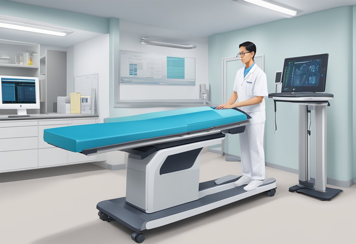 A technician operates a Dexa scan machine in a clinical setting in Singapore