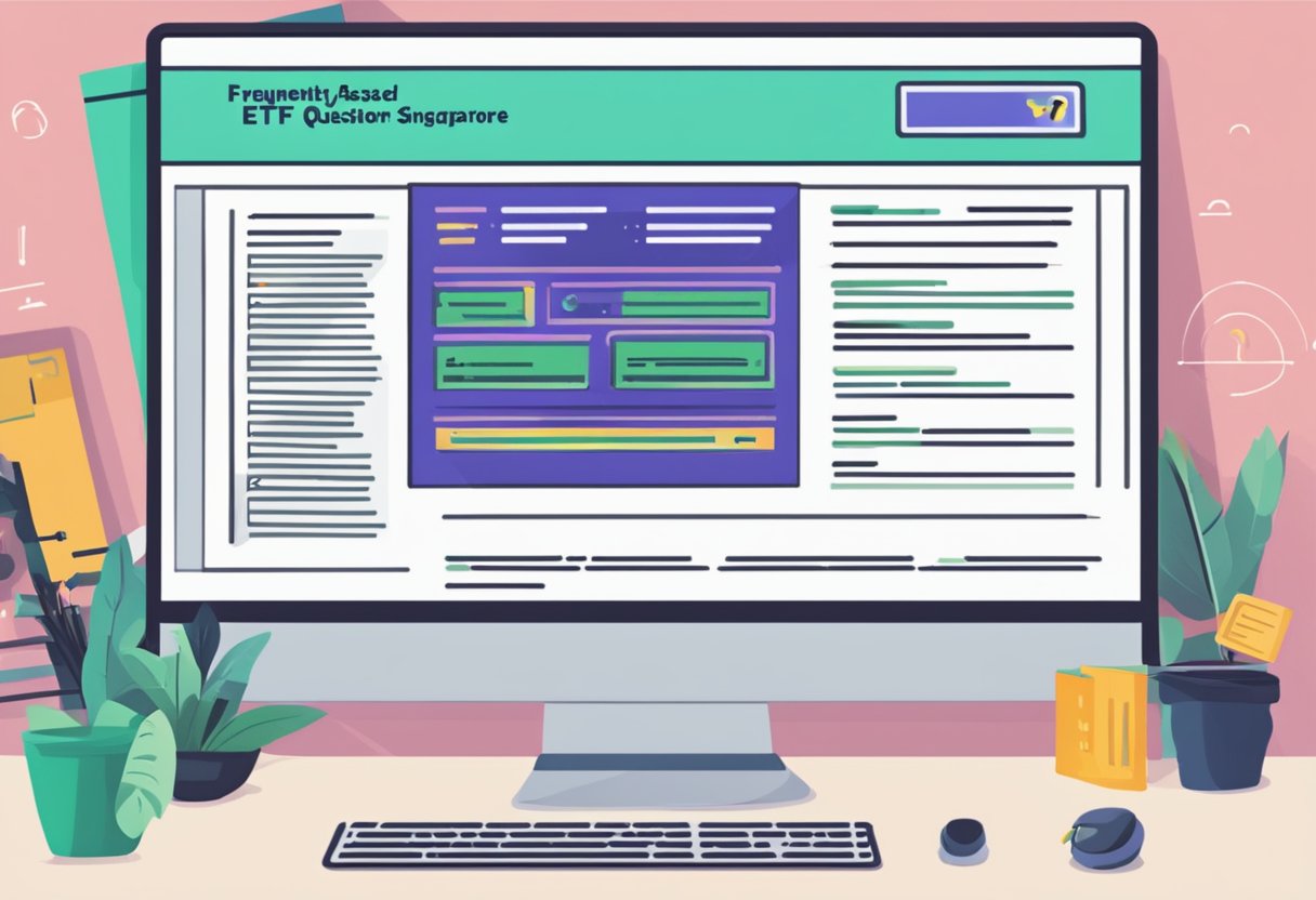 A computer screen displaying a webpage titled "Frequently Asked Questions ETF Singapore" with a list of questions and answers below