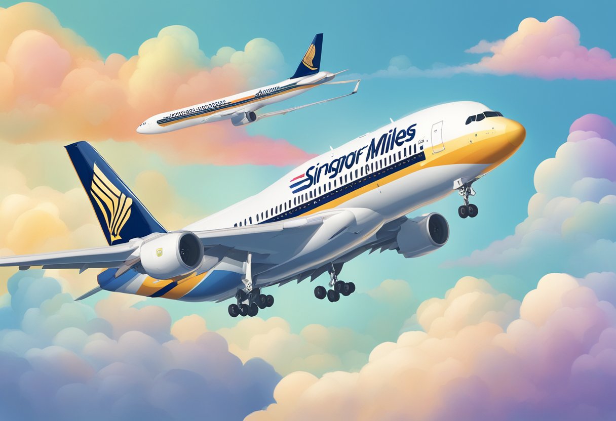 A colorful airplane flying through the sky with the words "Using Your KrisFlyer Miles" and the Singapore Airlines KrisFlyer logo prominently displayed