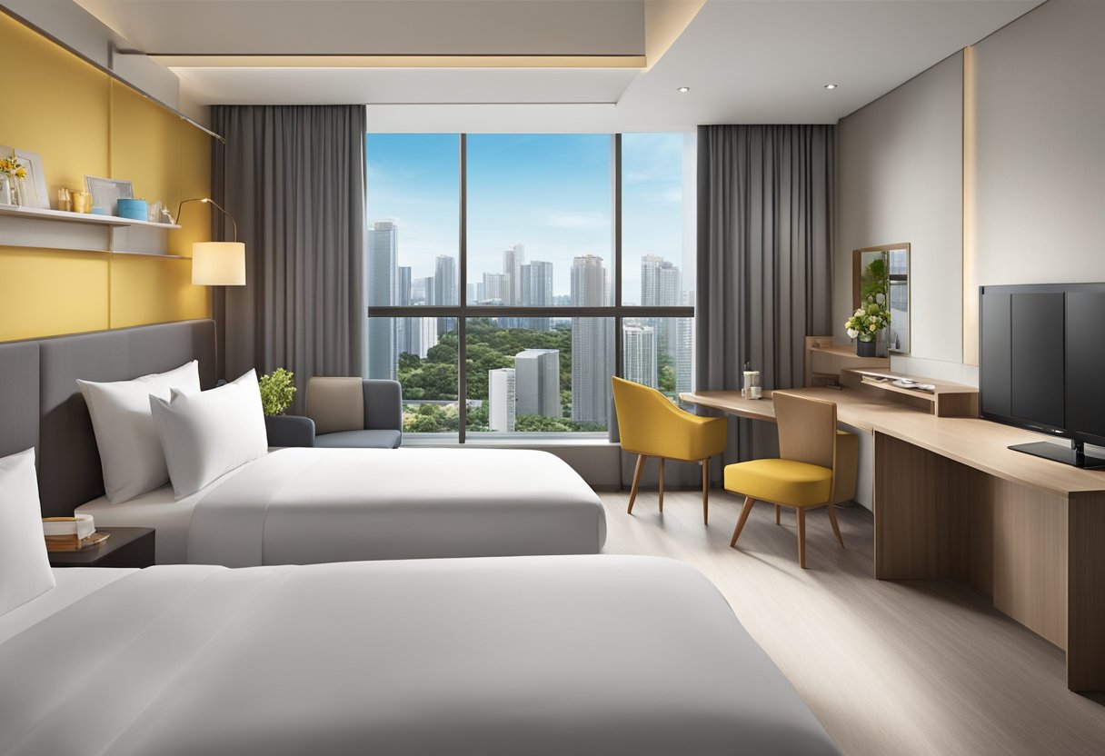 Guests enjoying modern amenities, spacious rooms, and stunning city views at Citadines Rochor Singapore. Positive reviews and smiling faces create a welcoming atmosphere