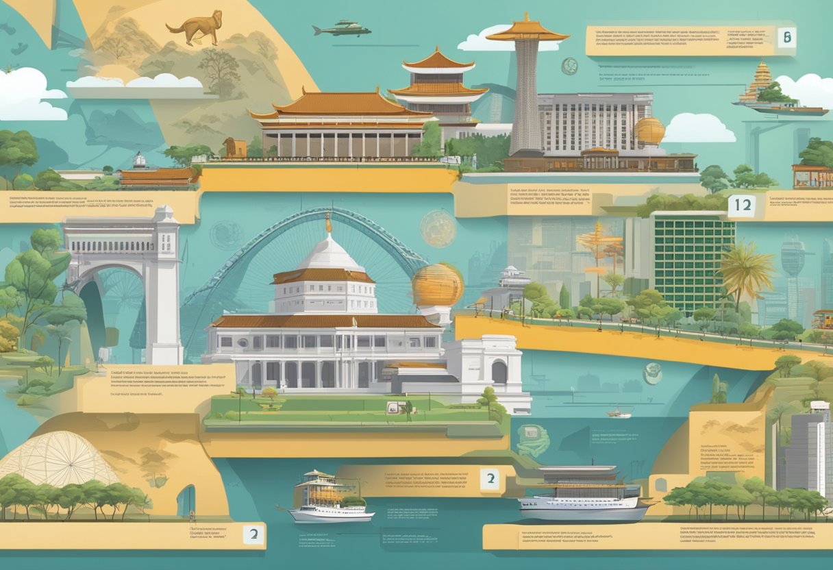 A timeline of Singapore notes from early colonial era to modern designs, showcasing the evolution of currency security features and national symbols