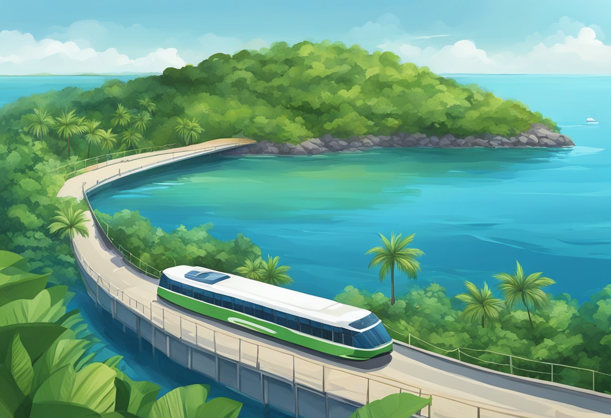 The ferry approaches St. John's Island, with lush greenery and clear blue waters surrounding the tranquil island