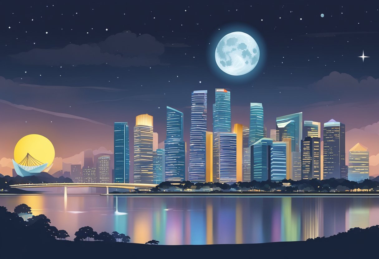 The Supermoon hangs low over Singapore's skyline, casting a radiant glow on the city's iconic landmarks