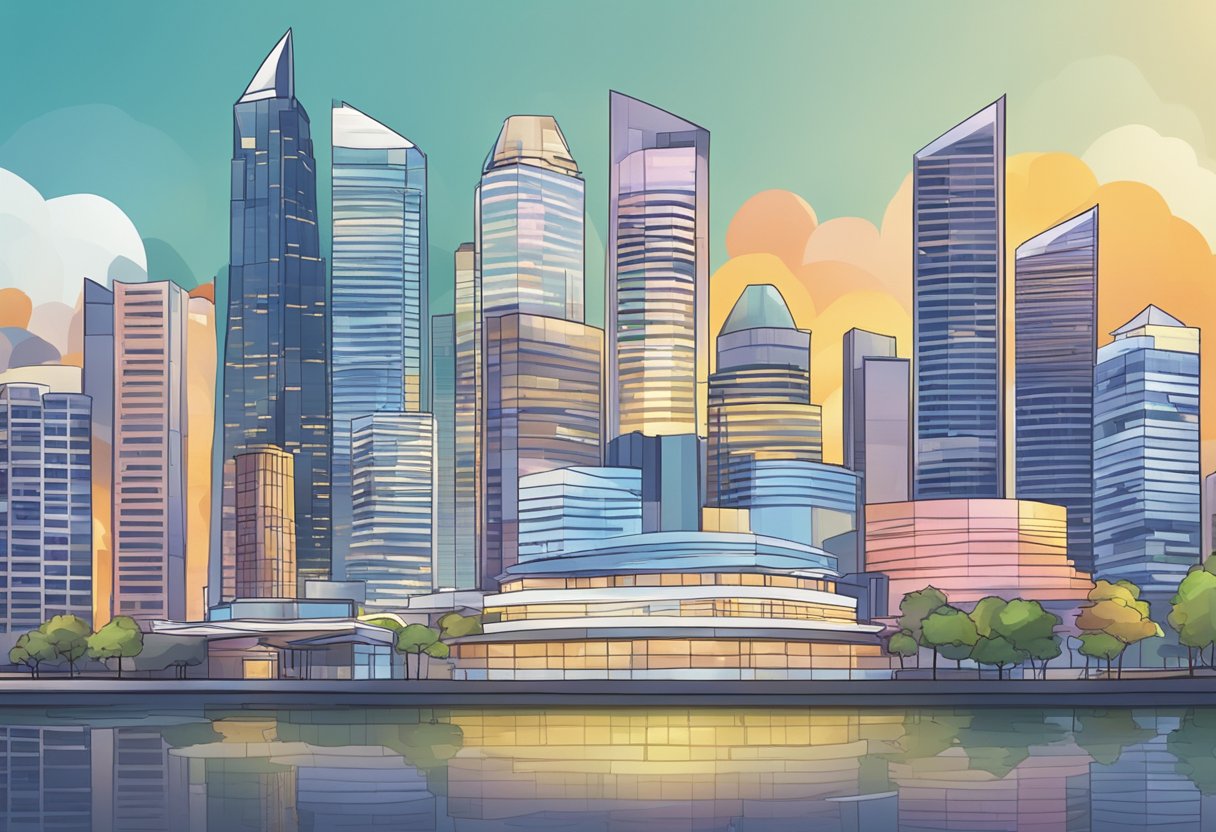 A stack of FAQ sheets with "Frequently Asked Questions" written on top, set against a backdrop of the Singapore skyline
