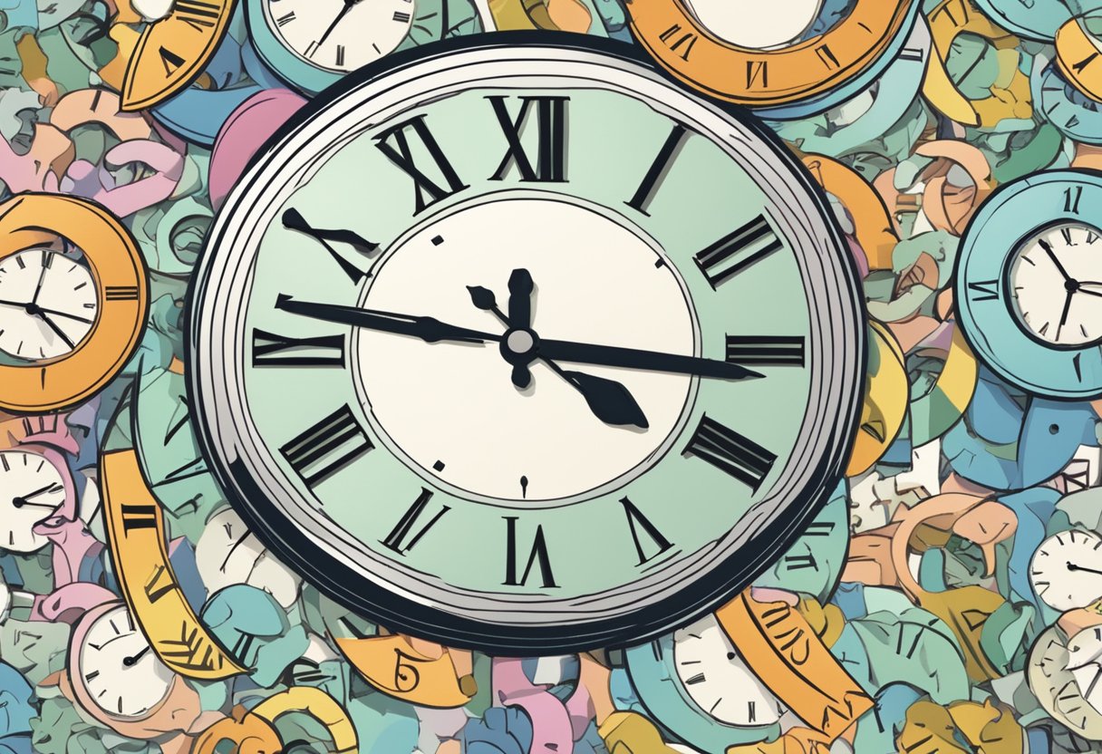 A clock displaying the current UTC time with the word "Singapore" underneath, surrounded by question marks