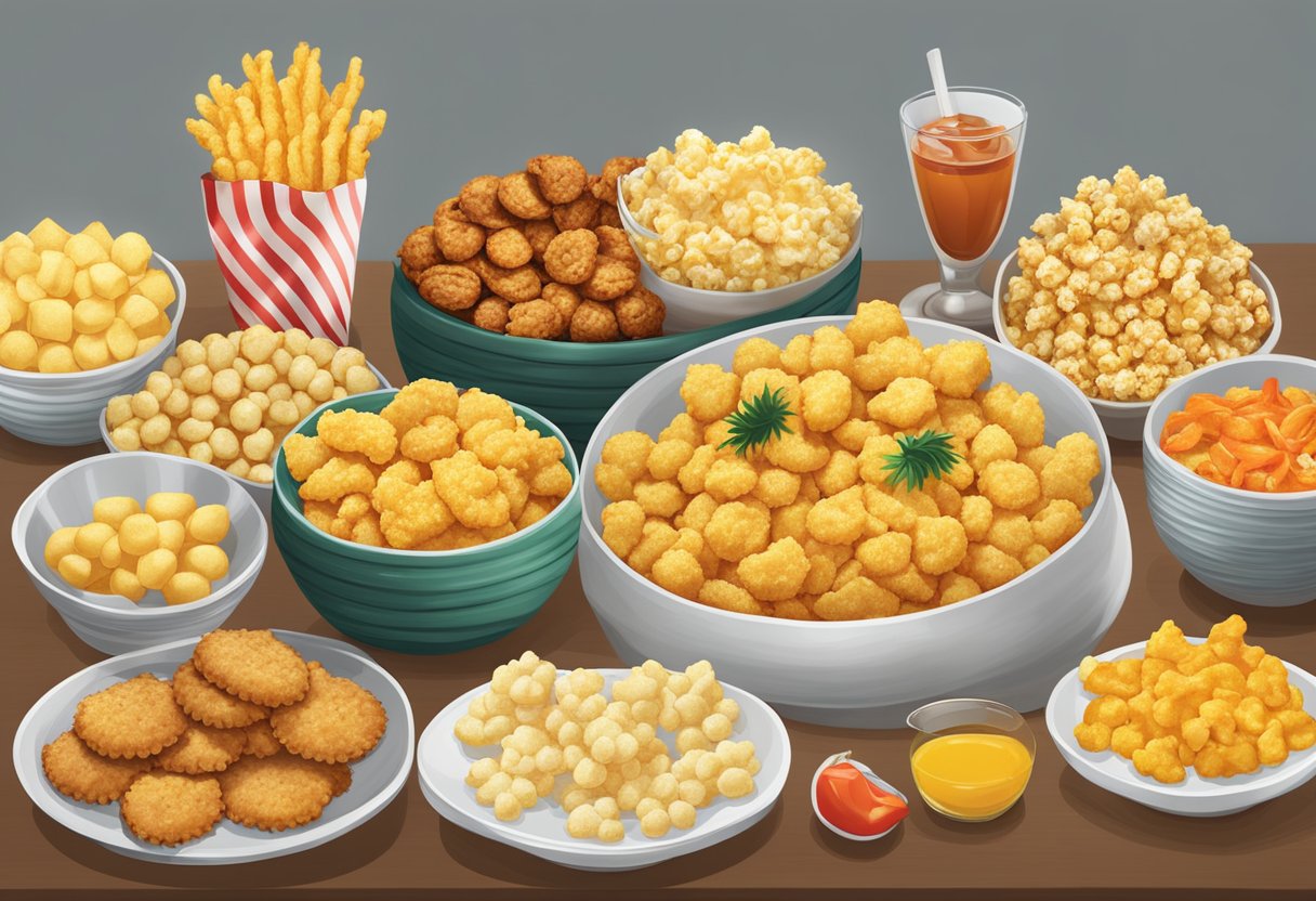 A table displays a variety of modern Singaporean snacks, including salted egg chips, chili crab popcorn, and durian-flavored cookies