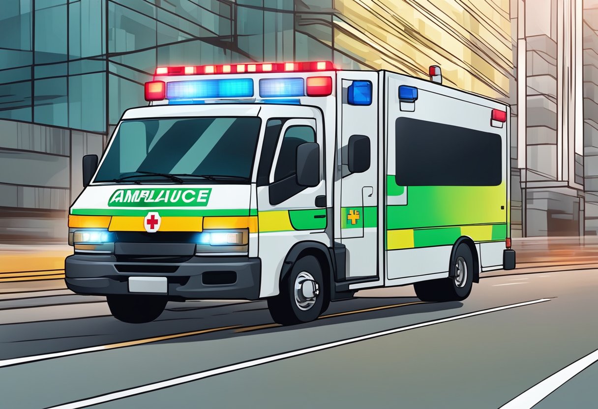 An ambulance speeds through Singapore's city streets, its lights flashing and sirens blaring as it rushes to provide emergency medical services