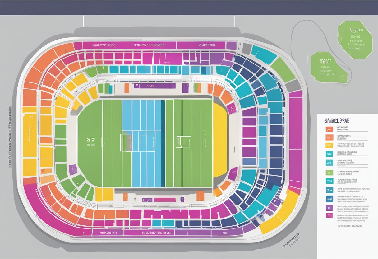 A colorful seating plan for Coldplay's Singapore concert, with ticketing and event information displayed prominently