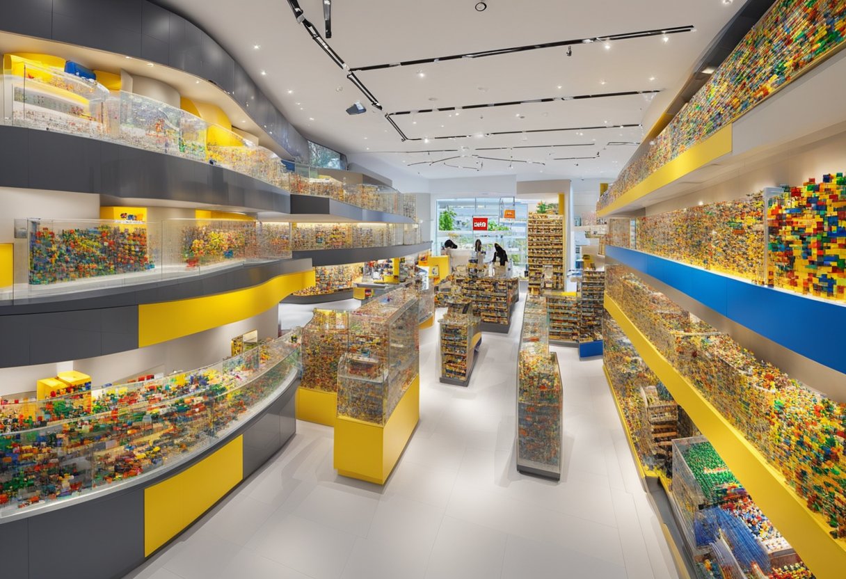 The Lego store in Singapore is bustling with customers browsing the shelves filled with colorful Lego sets and accessories. The store is well-lit and organized, with friendly staff assisting customers