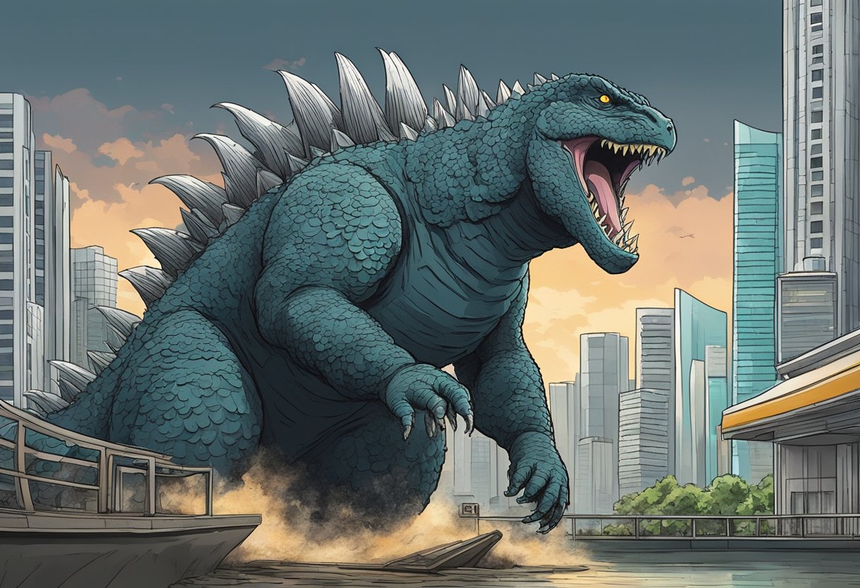 Godzilla roams through Singapore, minus one building. Citizens watch in awe and fear as the iconic monster causes destruction