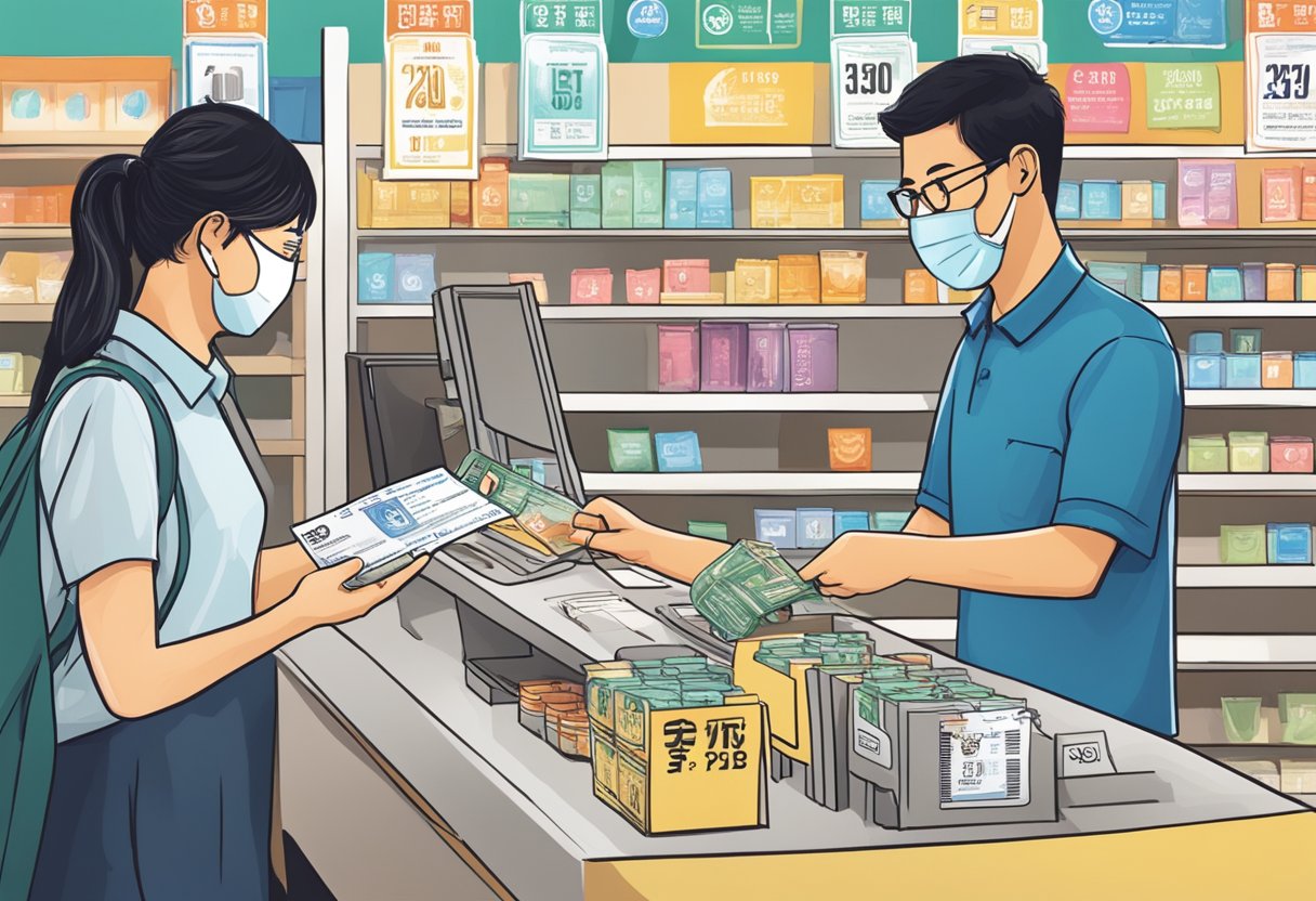 A person redeeming CDC vouchers at a Singaporean store counter