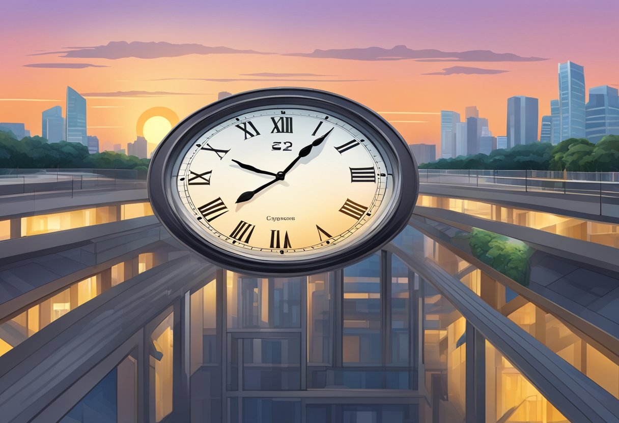 The clock reads 9pm in EST as the sun rises in Singapore