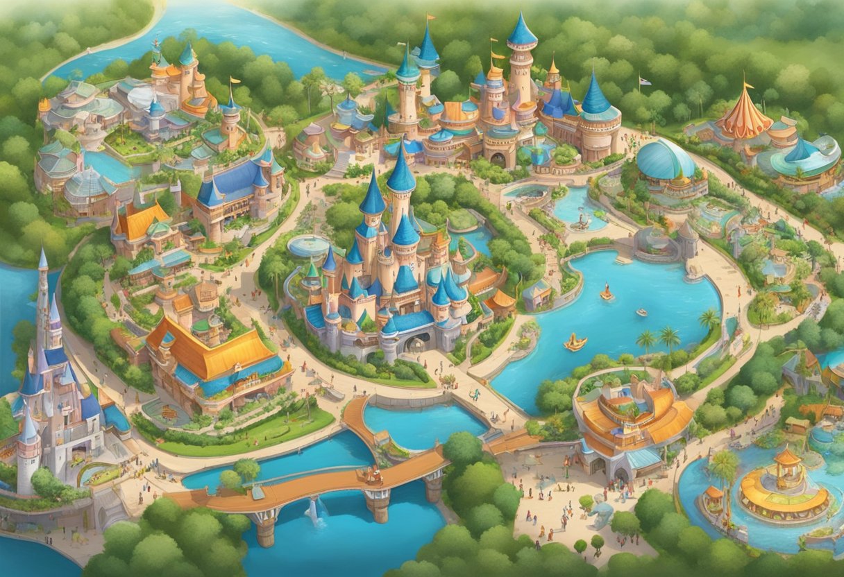 Families excitedly map out their day at Disneyland Singapore, pointing at attractions and smiling as they plan their visit