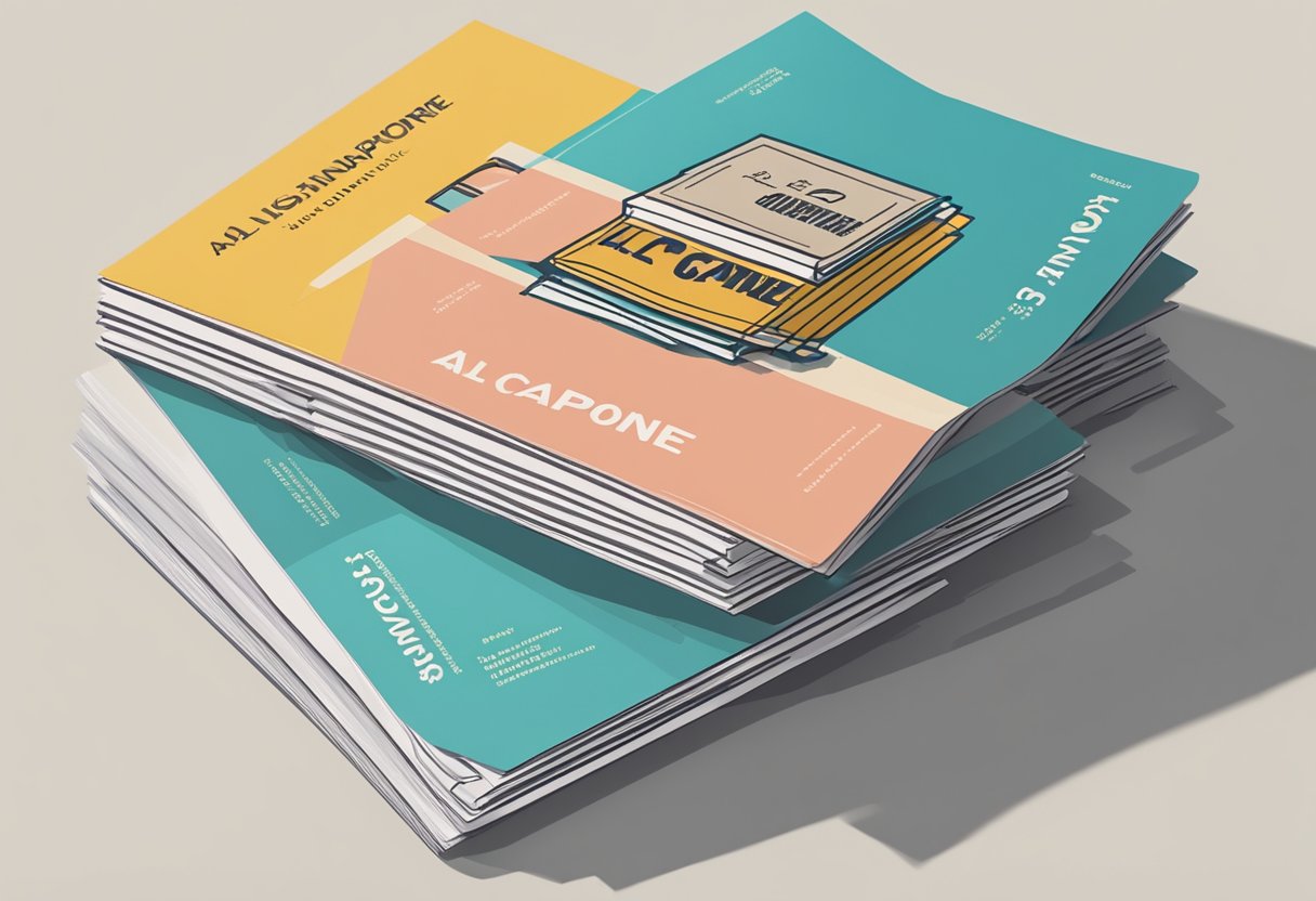 A stack of FAQ pamphlets on a sleek counter, with the words "Al Capone Singapore" in bold font