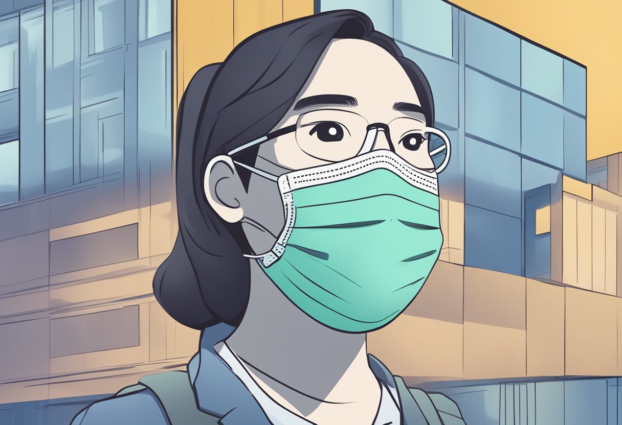 A stack of N95 masks with "Frequently Asked Questions" text in Singaporean setting