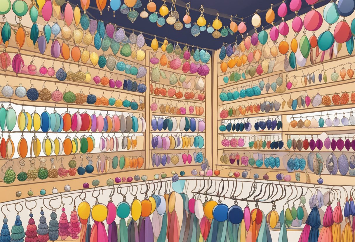 A display of various earring styles in a vibrant Singapore market