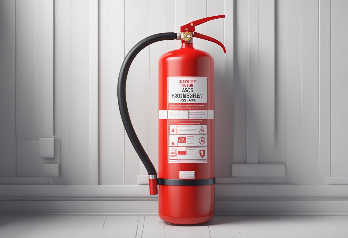 A bright red fire extinguisher stands against a white wall with bold "Frequently Asked Questions" text above it