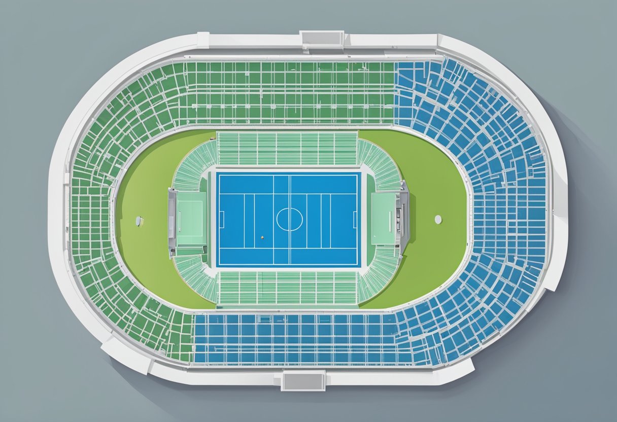 The Singapore Indoor Stadium seating plan is laid out in a circular fashion, with multiple levels of seating and a central stage area