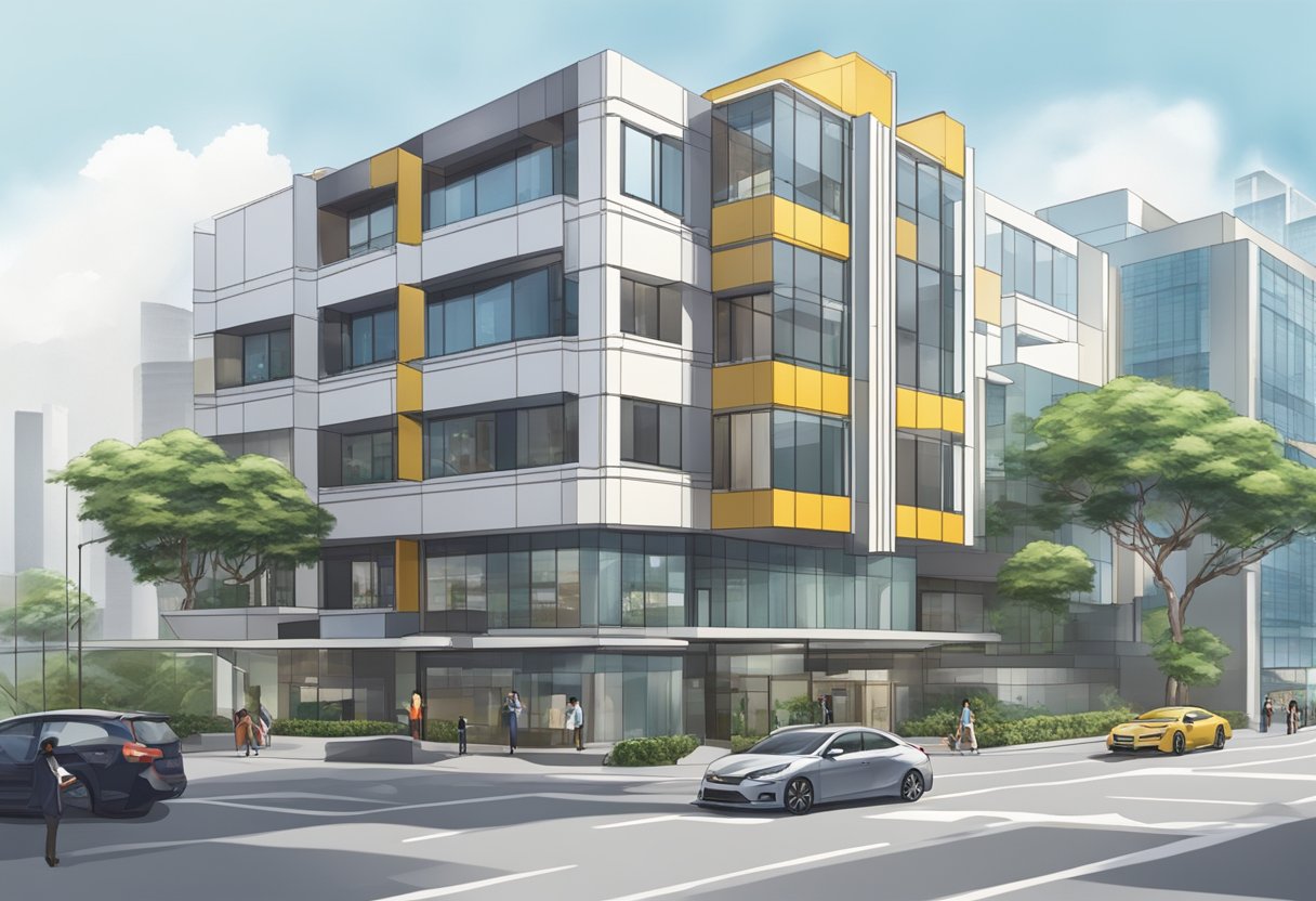 A building exterior with clear signage reading "Frequently Asked Questions 48 Toh Guan Rd E Singapore 608586."