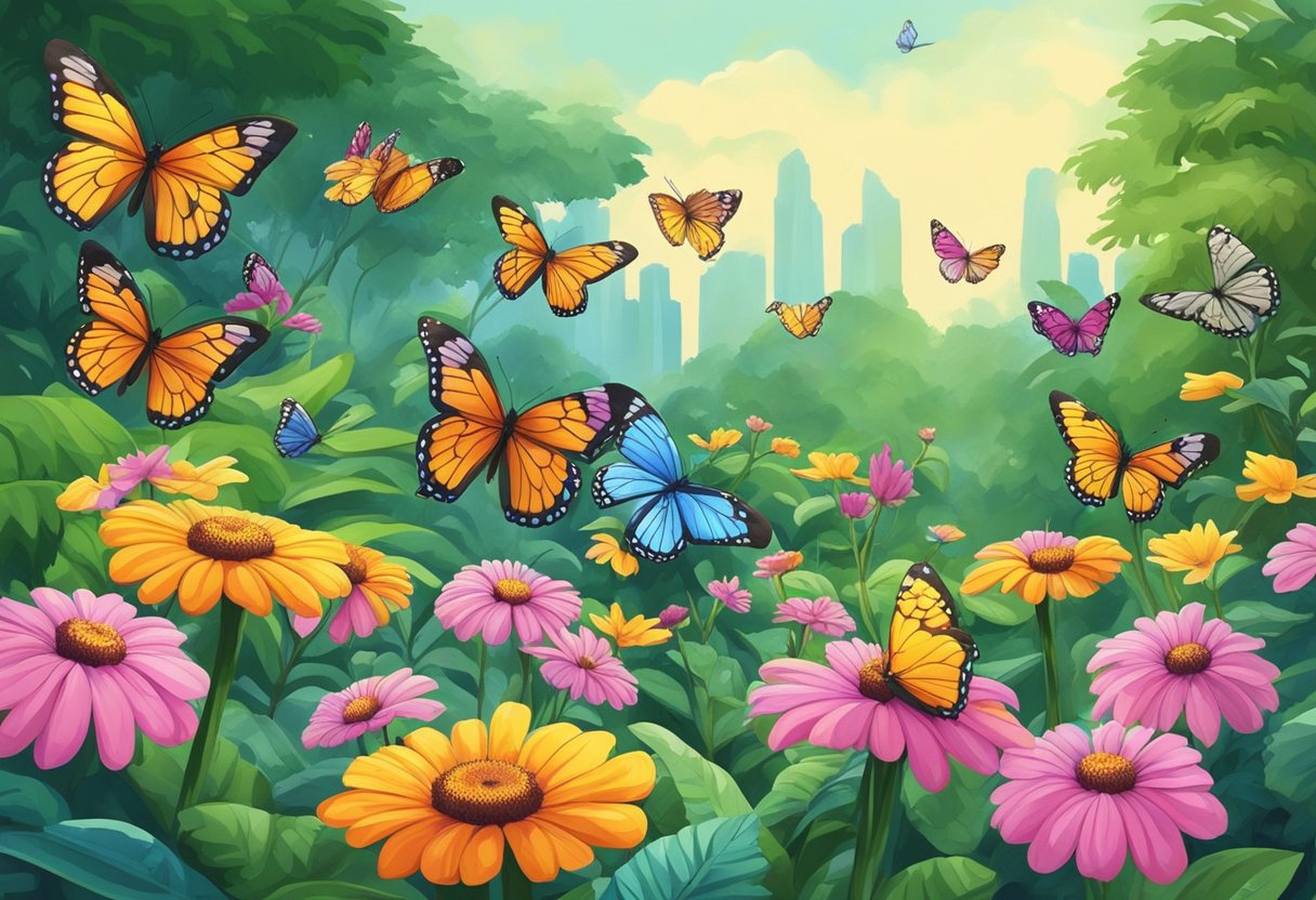 Butterflies flit among vibrant flowers and lush greenery in the serene Butterfly Park in Singapore