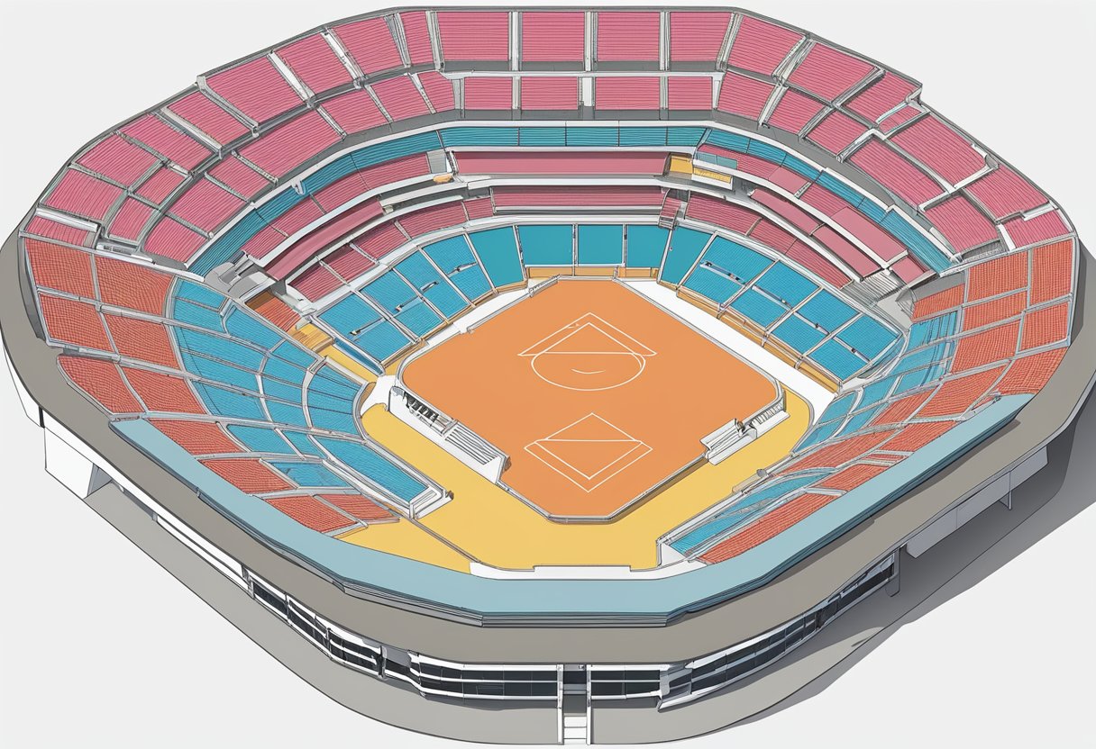The Singapore Indoor Stadium seating plan depicts a large arena with multiple levels and seating sections, accommodating a capacity of thousands