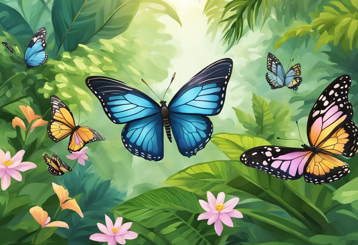 Colorful butterflies fluttering among lush greenery in the serene setting of the Singapore butterfly park