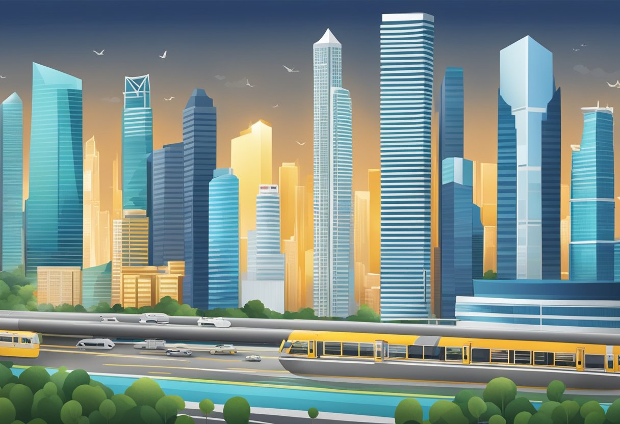 A bustling city skyline with high-rise buildings and modern infrastructure, symbolizing the industry focus and promising career prospects of the graduate program in Singapore