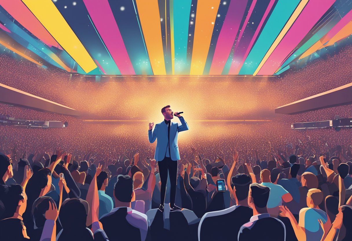 Sam Smith's Singapore concert: colorful stage lights, enthusiastic crowd, and the singer's powerful voice filling the arena