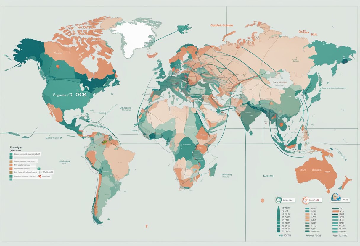 OCBC Bank Singapore's global presence is illustrated by a world map with interconnected branches and a growth strategy depicted through upward trending graphs
