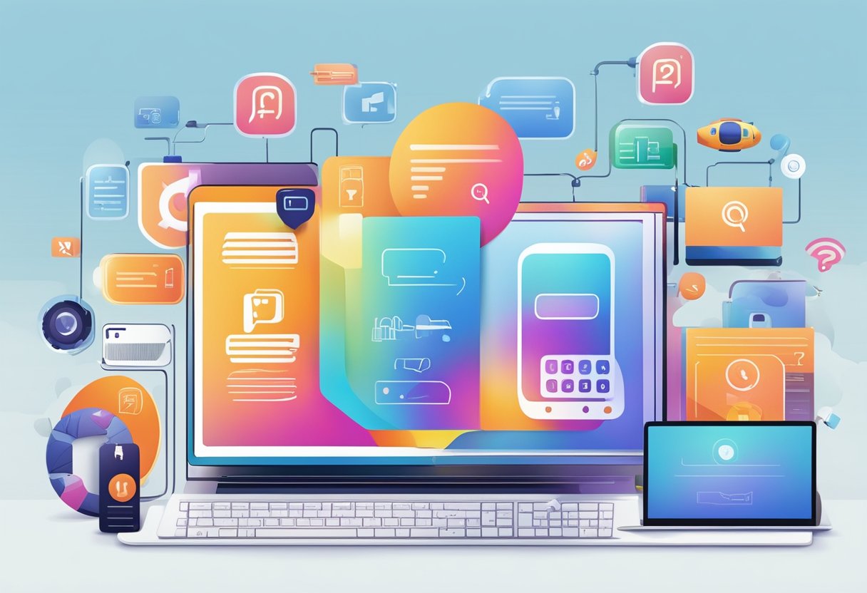 A colorful banner with "Frequently Asked Questions" and "JBL Singapore" displayed, surrounded by various electronic devices