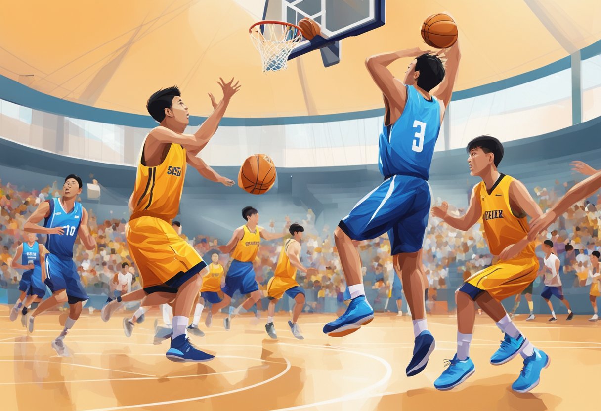 Players dribble and shoot at the Singapore Basketball Centre. Spectators cheer during programs and events