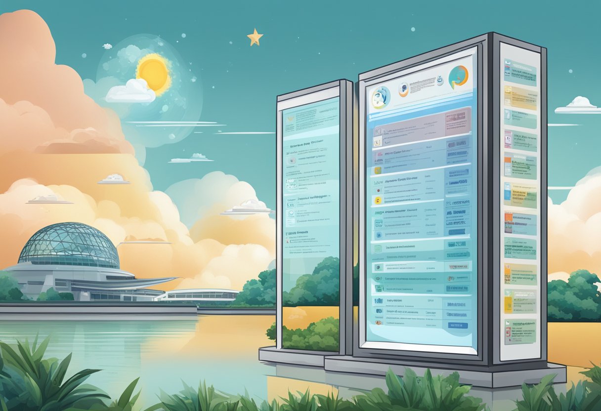 The Singapore meteorological service logo displayed with a list of frequently asked questions on a digital screen