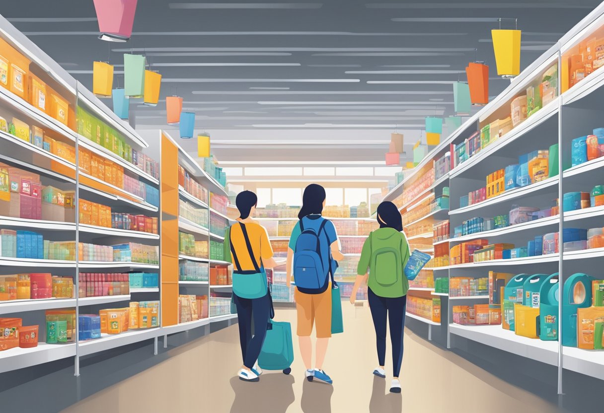 Customers browsing aisles of Mr D.I.Y outlets in Singapore, examining various products and displays