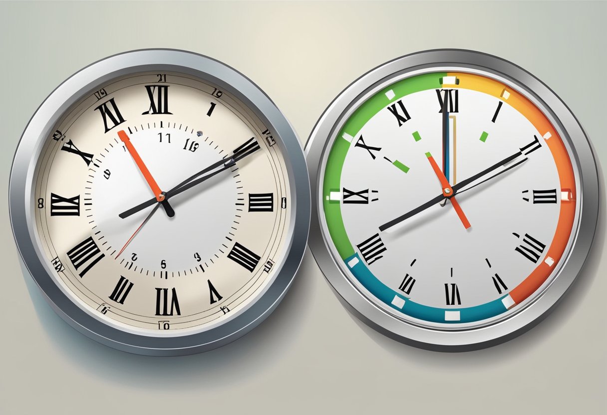 A clock showing the time in Korea and Singapore, with the Korean time on the left and the Singapore time on the right